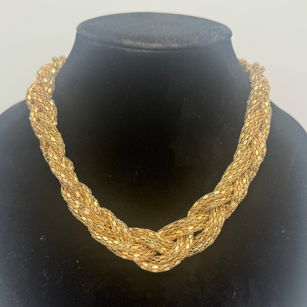 Express Gold Tone Braided Mesh Statement Collar Necklace Adjustable Clasp